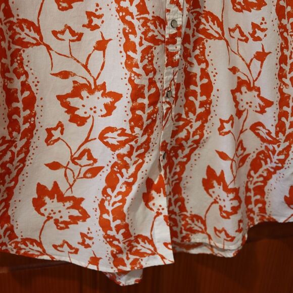 Kenneth Cole Reaction Orange and White Casual Shirt Tropical Pearl Snap LG - Picture 6 of 15